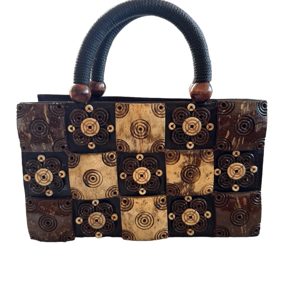 Bathok Koi Vintage Brown Coconut Shell Top Handle Handbag